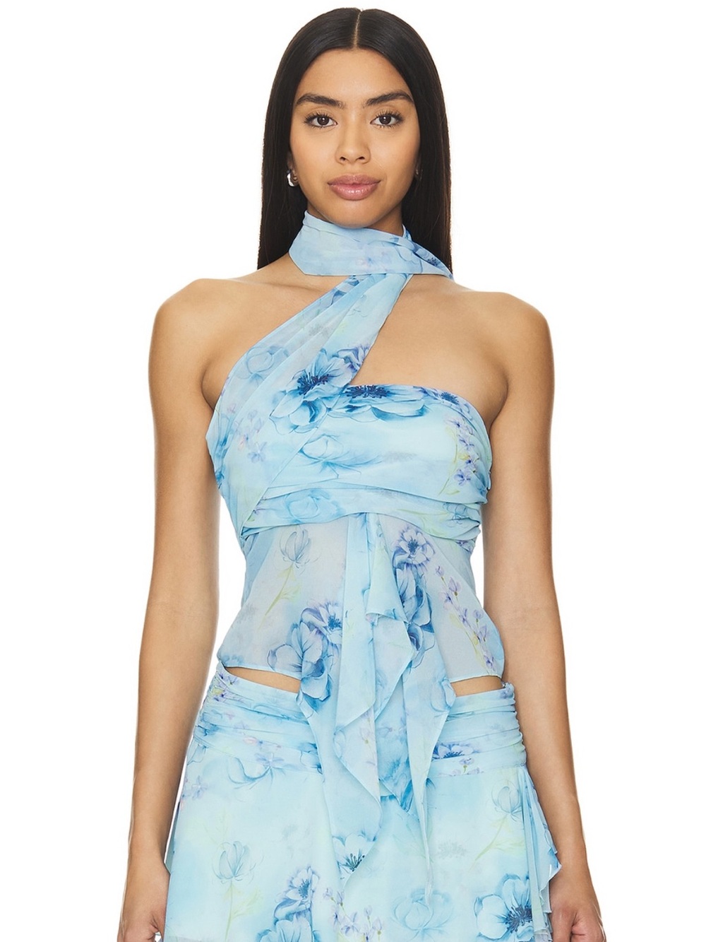 Guizio Chiffon Wrap Around Top in Ambrosia Print Angel Blue